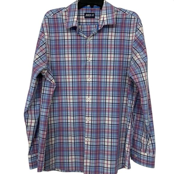 MOVE by Quieti Blue & Pink Plaid Performance Button Down Long  Sleeve Shirt XL - Picture 1 of 11